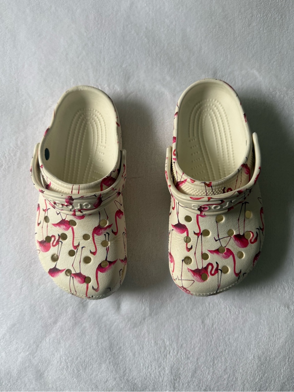 CROCS Kids Cream Clog Sandals with Pink Flamingo Print